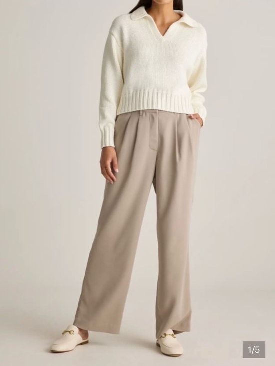 Quince Pants - Quince Wide-Leg Pleated Trousers in Beige